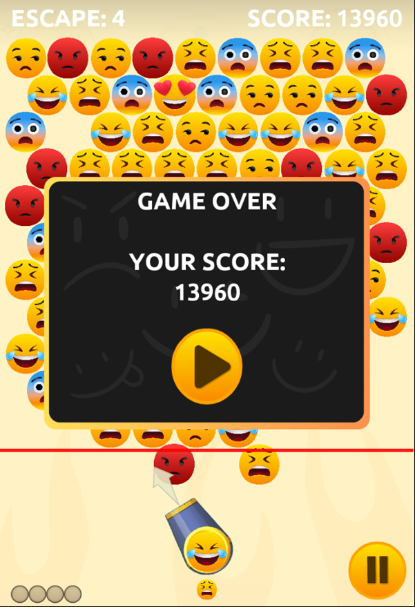 Emoji Pop Game Over Screenshot.